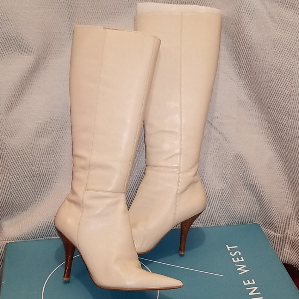 Nine west white leather tall boots